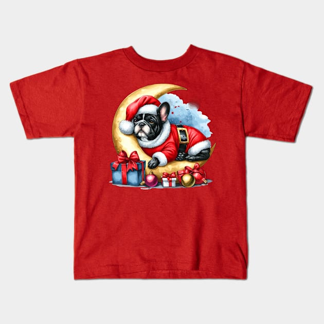 French Bulldog On The Moon Christmas Kids T-Shirt by Graceful Designs